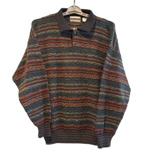 EVOLUZIONE Made in Italy Mens LG Geometric Pattern Knit Sweater Wool Blend VTG